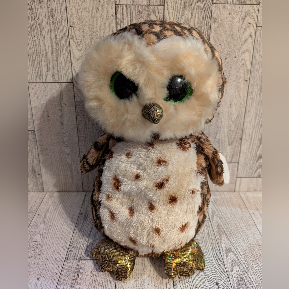 Ty Plush Owl Decor - Brown, Cream, and Gold 9" - Picture 2 of 6